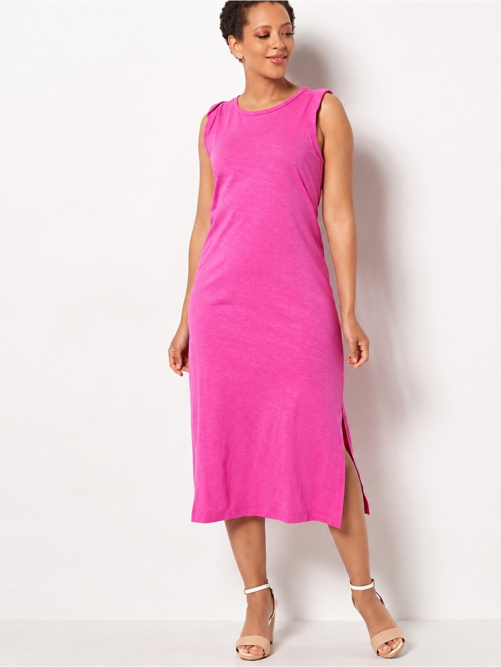Candace Cameron Bure Sleeveless Pink Midi Dress Womens Size Medium